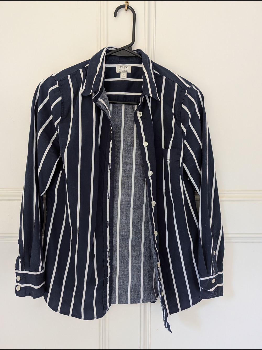 J.Crew Navy and White Vertical Stripe Button-Up Shirt